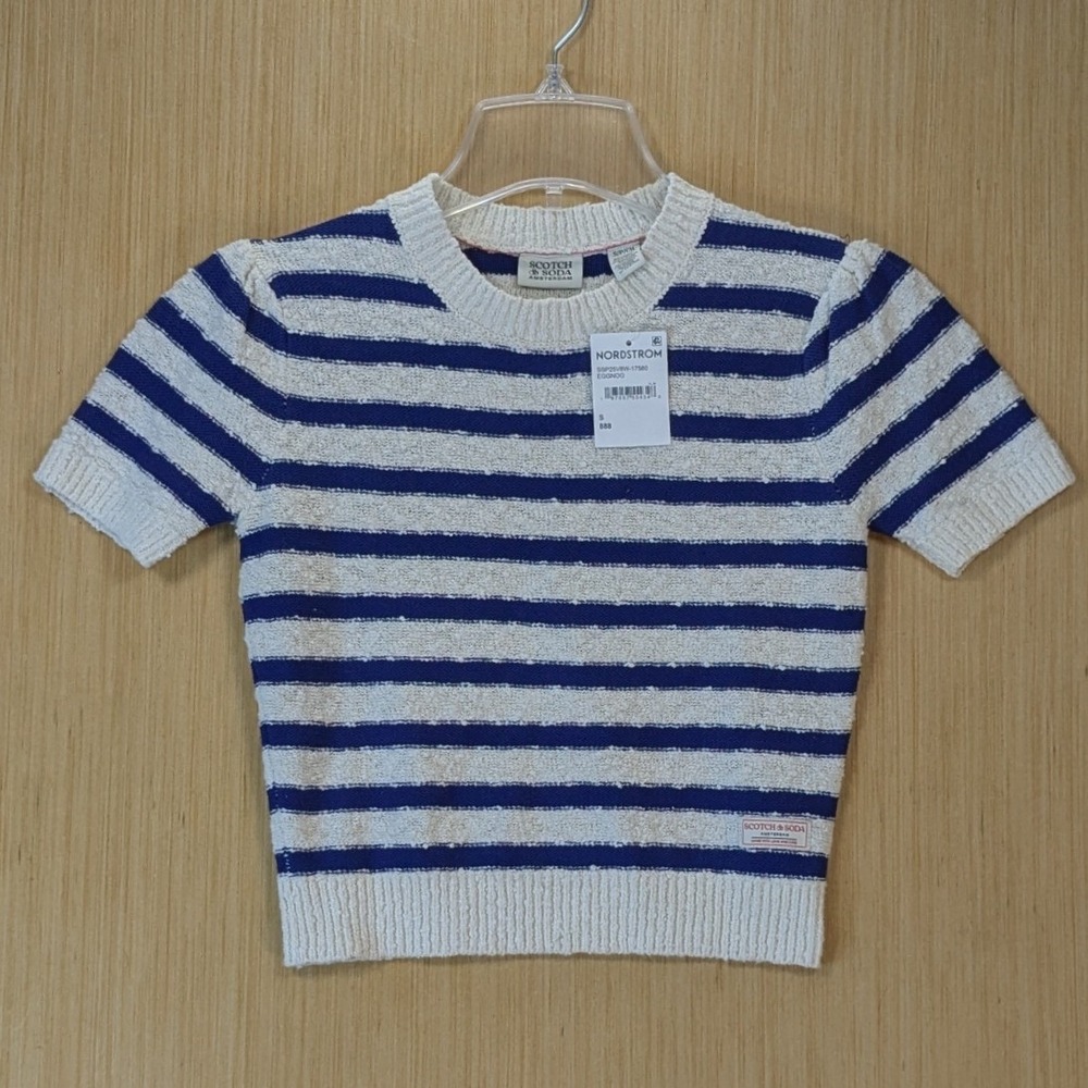 Scotch & Soda Preppy Nautical Coastal Minimalist Blue Striped Knit Top Small